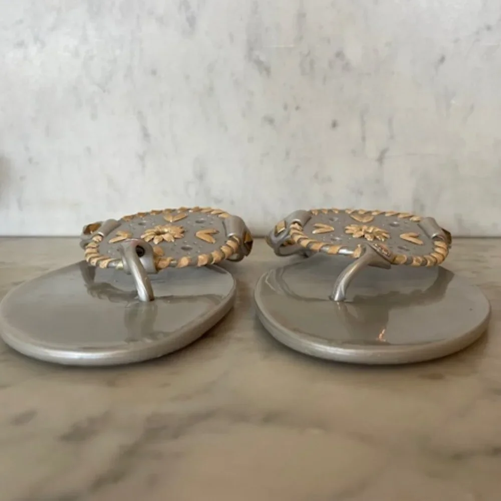 JACK ROGERS  Georgica Jelly Flat Thong Sandals Silver Gray Girls 3